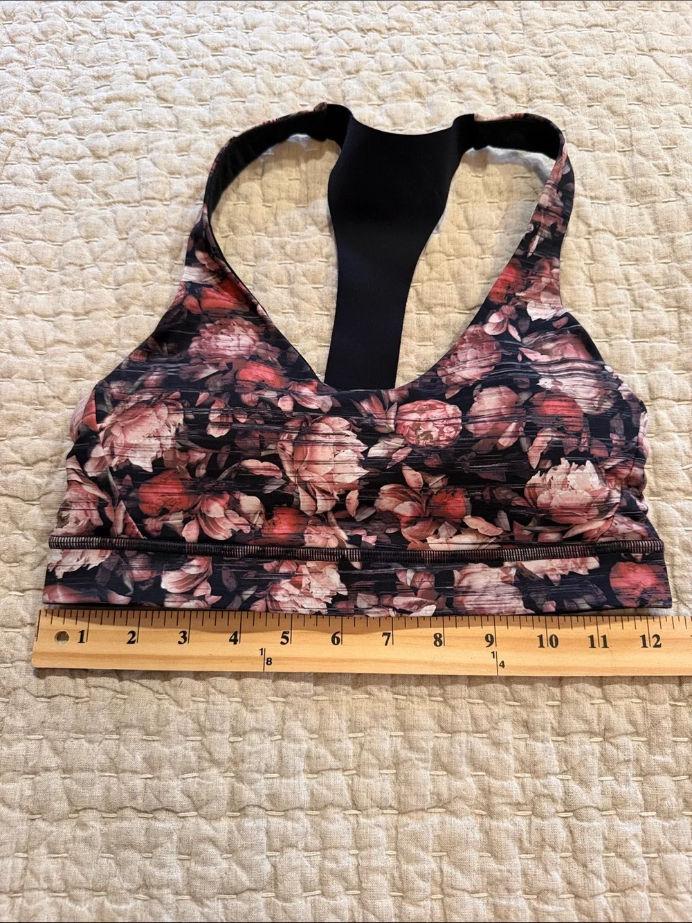 Lululemon Wunder Under Leggings and Break Free Bra Set in Multi Peony